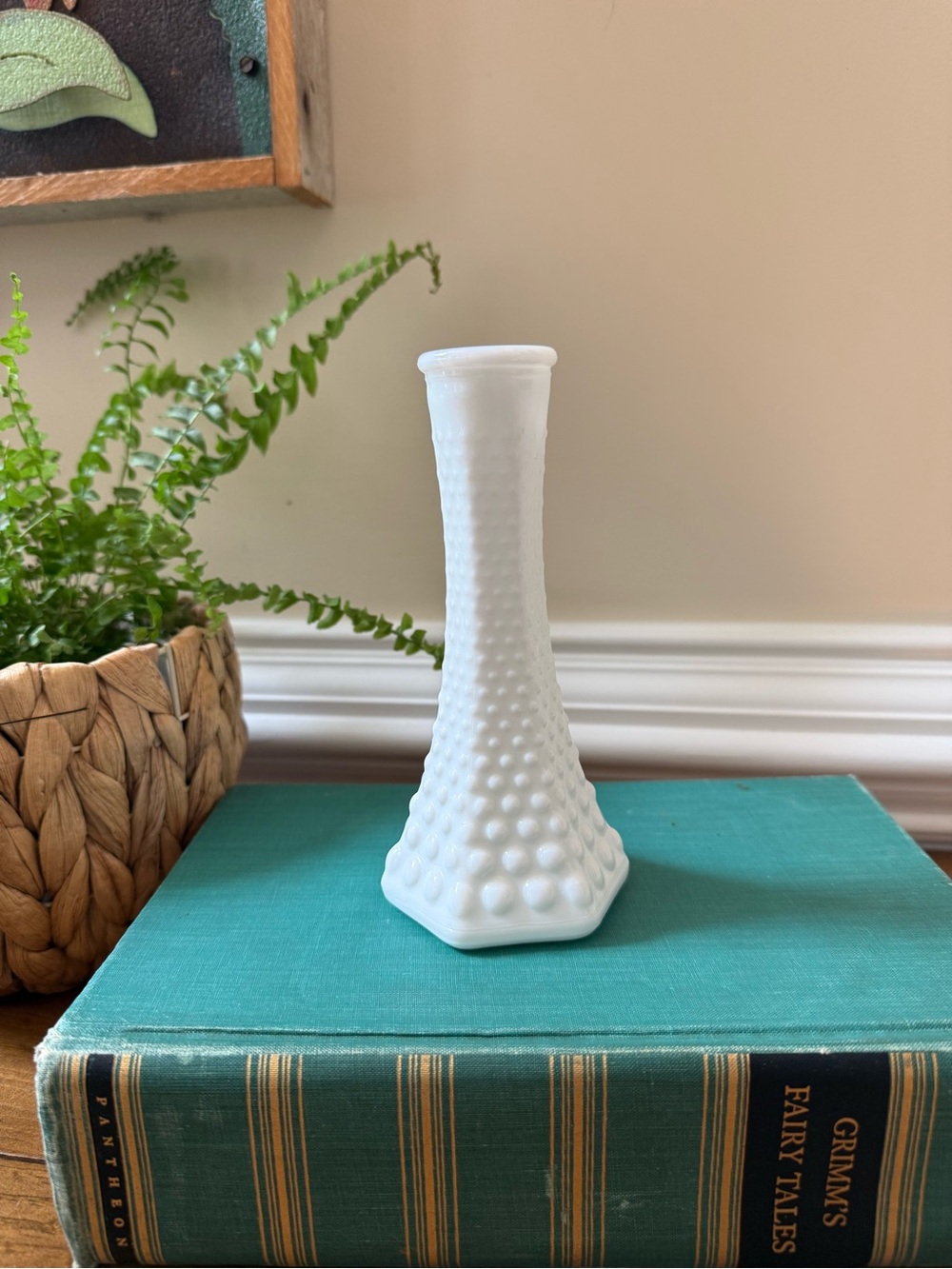 Vintage White Milk Glass Hobnail Bud Vase - Classic Home Accent
